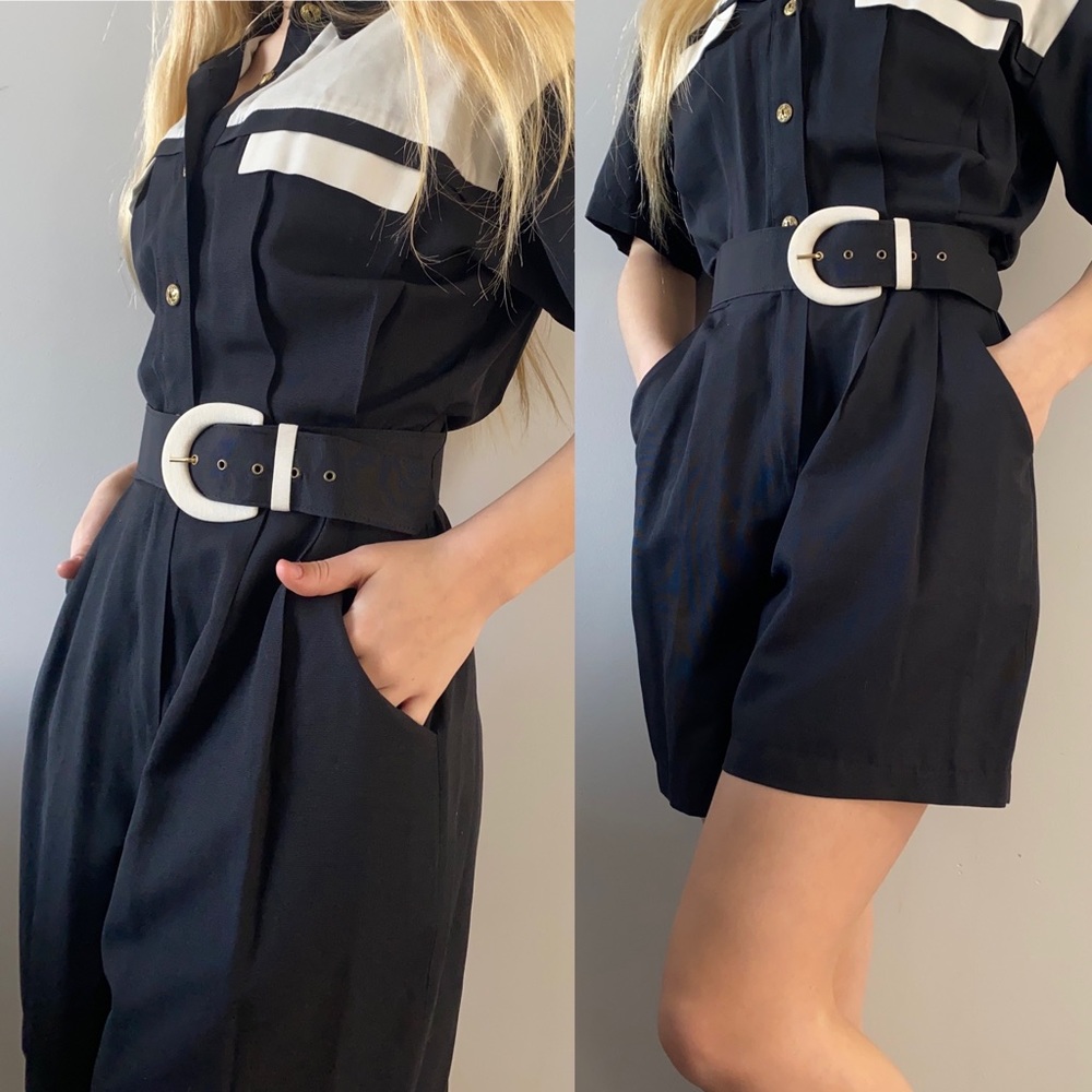 Savannah Black and White Romper Size S With Belt